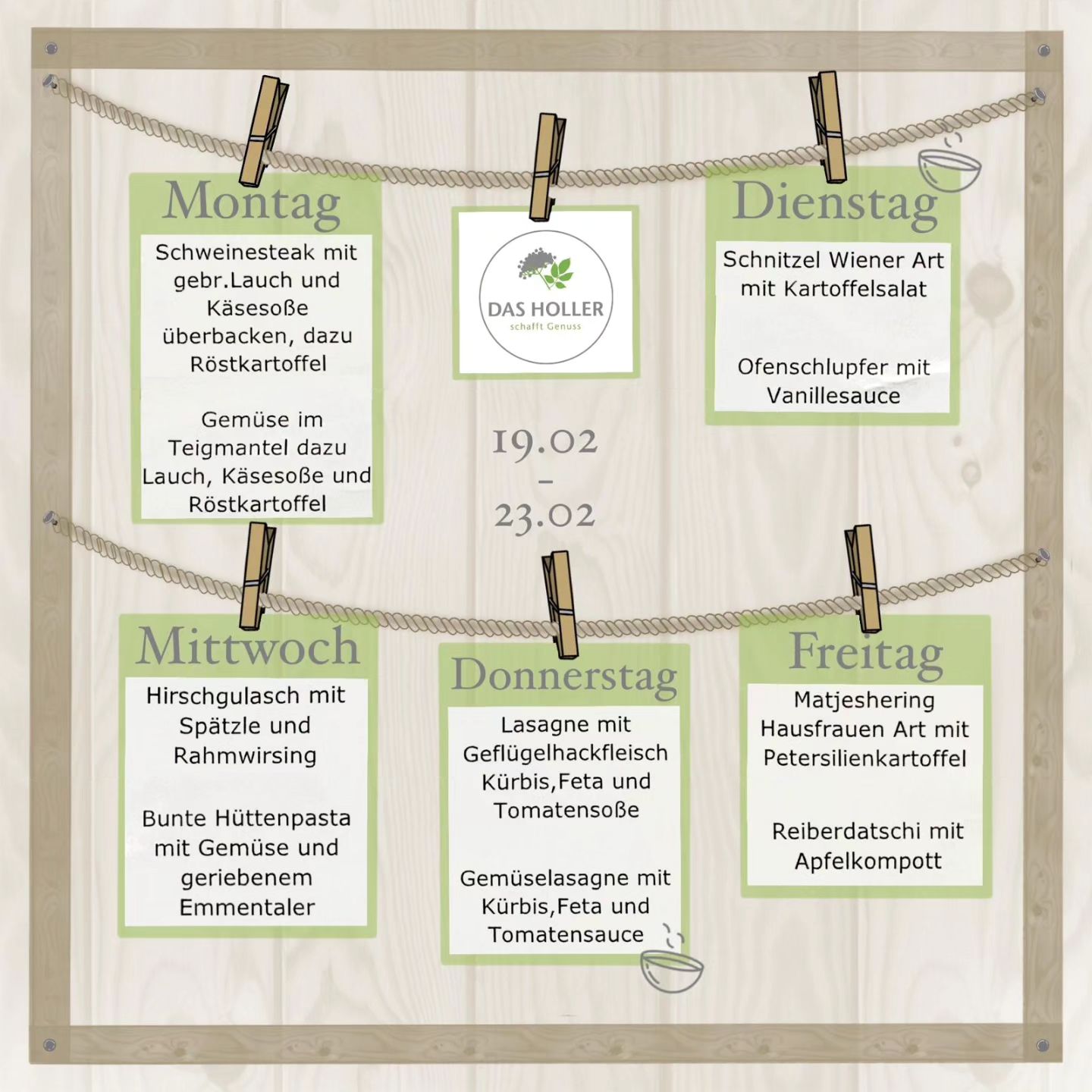 Wir wünschen euch allen einen guten Start in die neue Woche!🍽💚🤗

Alle Gerichte könnt ihr auch gerne mitnehmen, dazu...